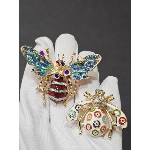 Jewelry - Enamel Bee Brooch Set Women Multicolor Rhinestone Insect Whimsical